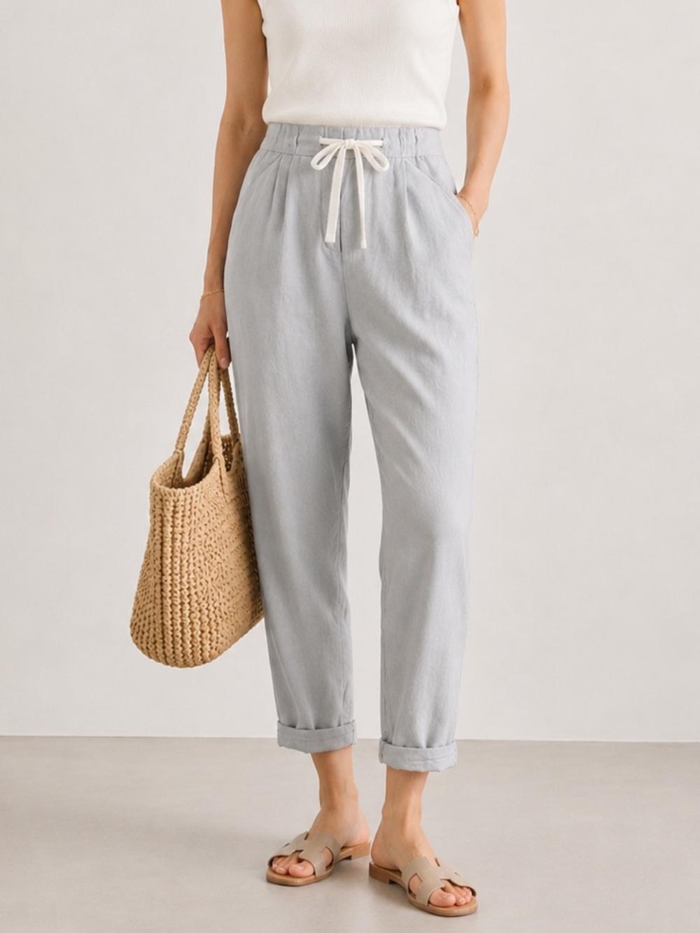 Aritzia Wilfred Allant Pant Gray Linen Lyocell Cropped Tapered Trousers Womens 0